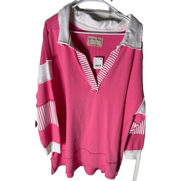 Free People We The Free Clean Prep Polo Pullover Top Oversized Striped L NEW!! - Picture 2 of 8